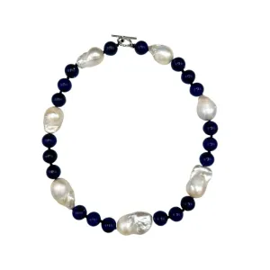 110-18 | LAPIS BEADS & WILD PEARL NECKLACE