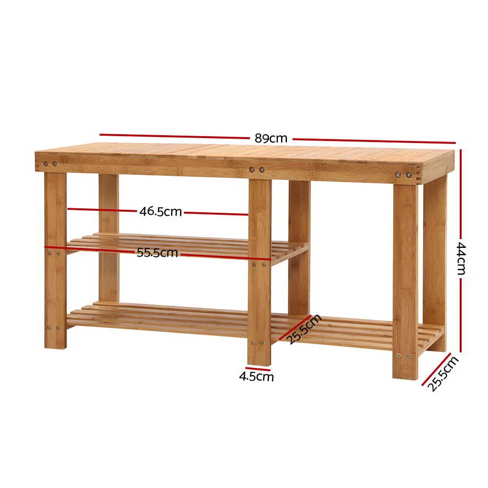 2-in-1 Bamboo Shoe Rack Bench, 2-Tier & Durable – Artiss