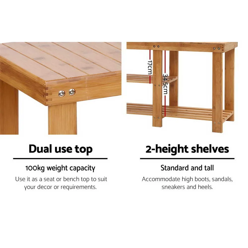 2-in-1 Bamboo Shoe Rack Bench, 2-Tier & Durable – Artiss