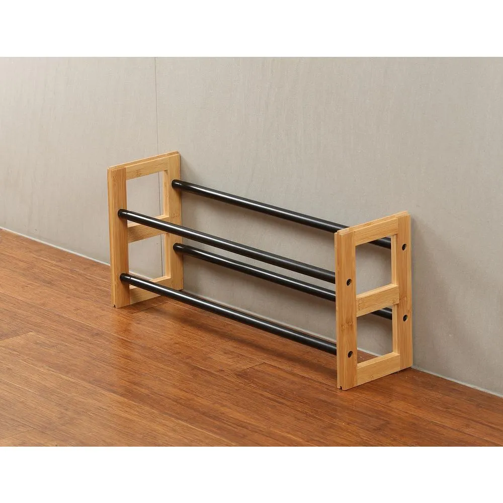 2 Tier Expandable Bamboo Shoe Rack Black