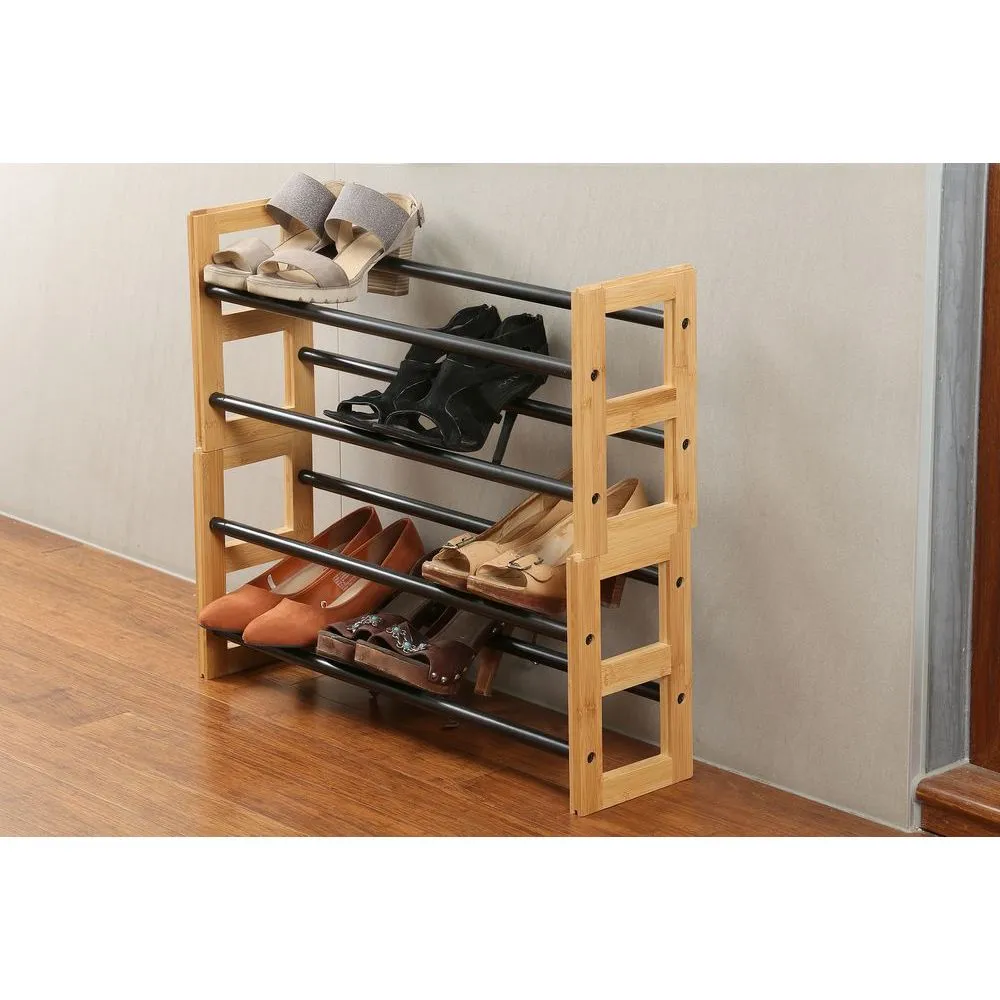 2 Tier Expandable Bamboo Shoe Rack Black