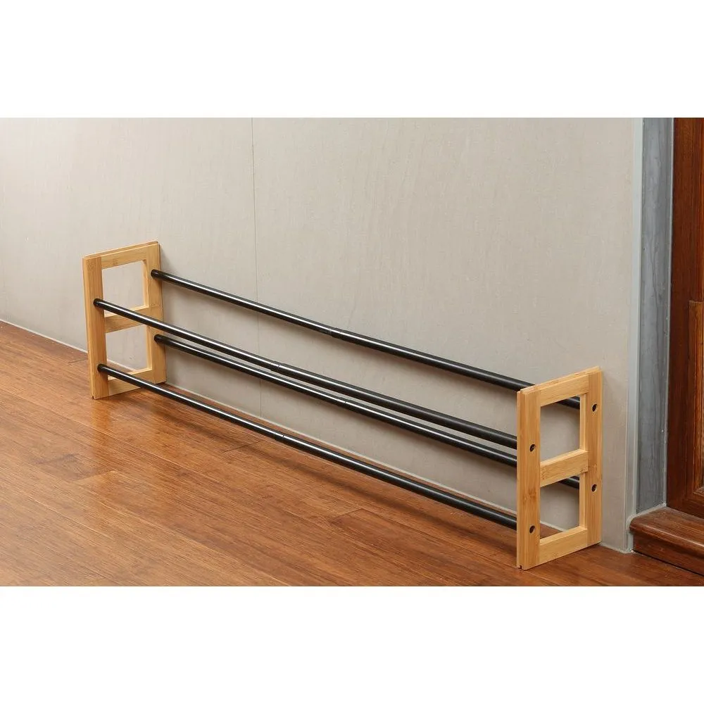 2 Tier Expandable Bamboo Shoe Rack Black