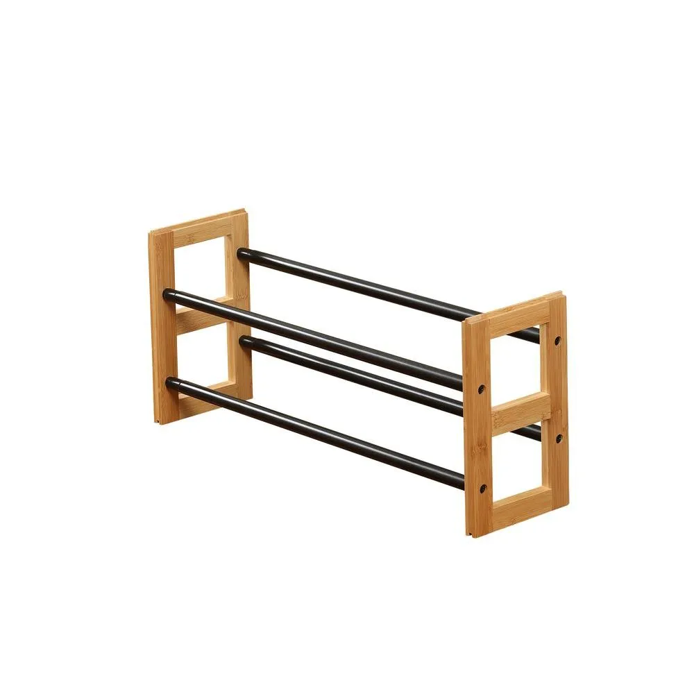 2 Tier Expandable Bamboo Shoe Rack Black