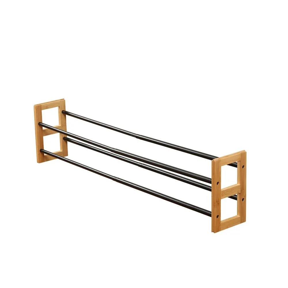 2 Tier Expandable Bamboo Shoe Rack Black