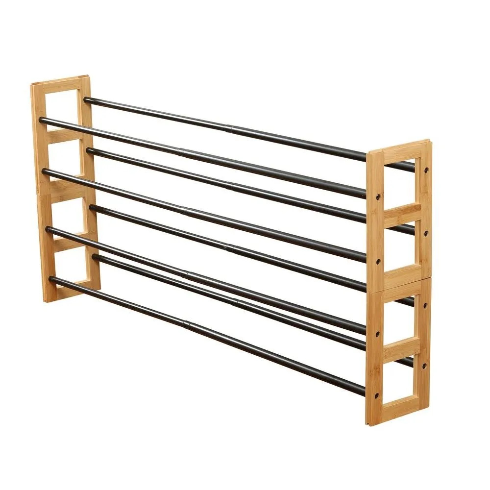 2 Tier Expandable Bamboo Shoe Rack Black