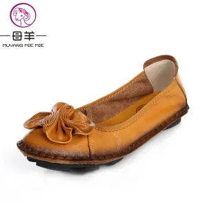 2017 Women Shoes Woman Genuine Leather Flat Shoes Fashion Hand-sewn Leather Loafers Female Casual Shoes Women Flats