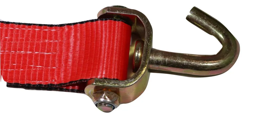 2" x 11 Ft 3-Point Ratchet Wheel Strap w/ Swivel J Hooks & Swivel J Idler Hook | RED