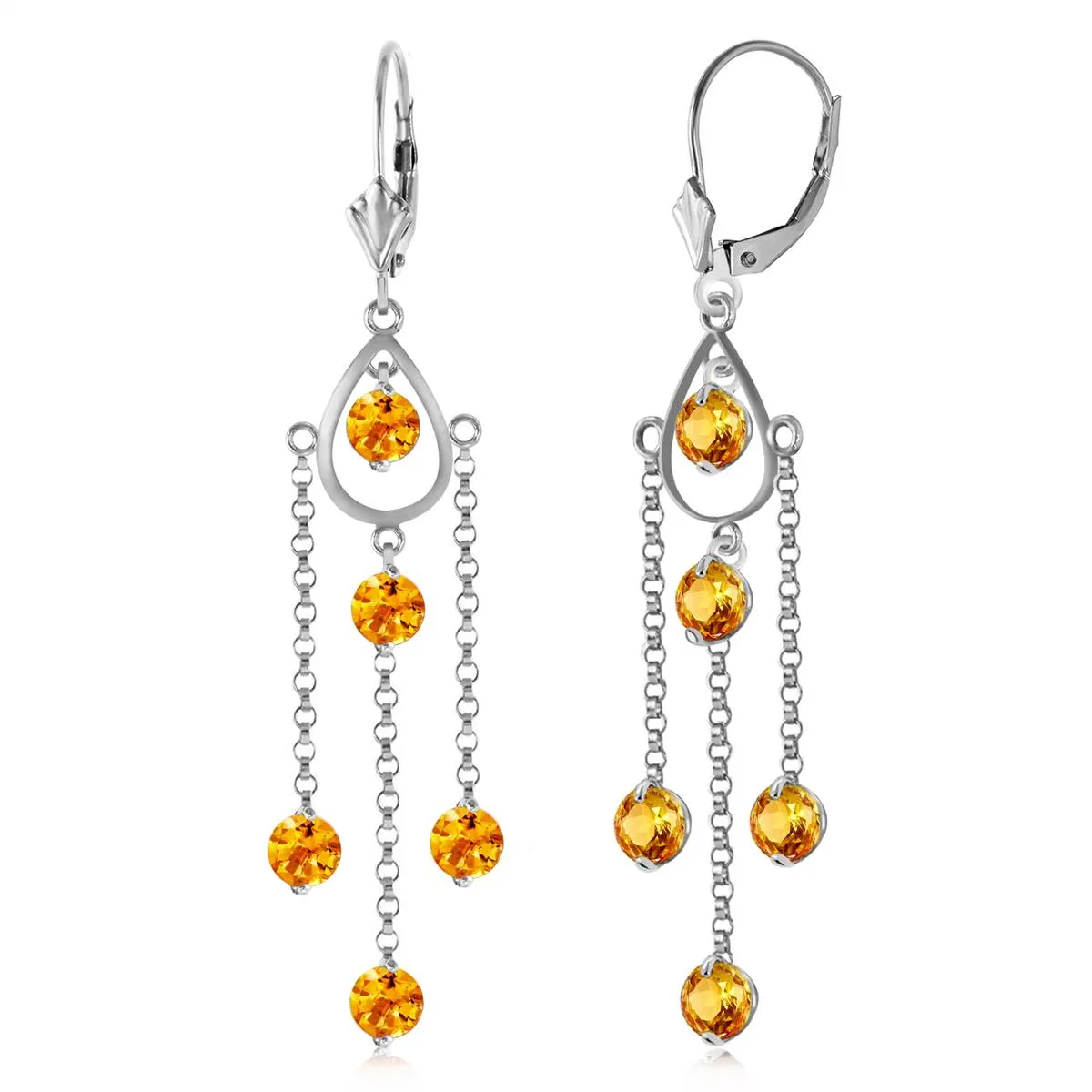 3 Carat 14K Solid White Gold Walking In The Sand Citrine Earrings