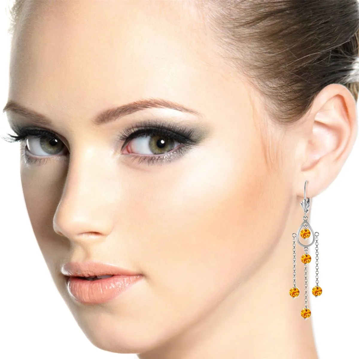 3 Carat 14K Solid White Gold Walking In The Sand Citrine Earrings