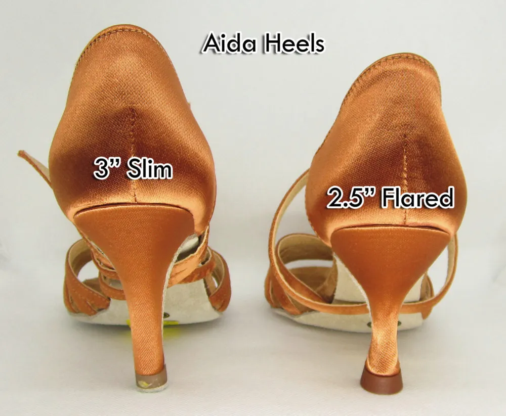 Aida Dance, 70A, Dark Tan Satin, 2.5” Flared Heel