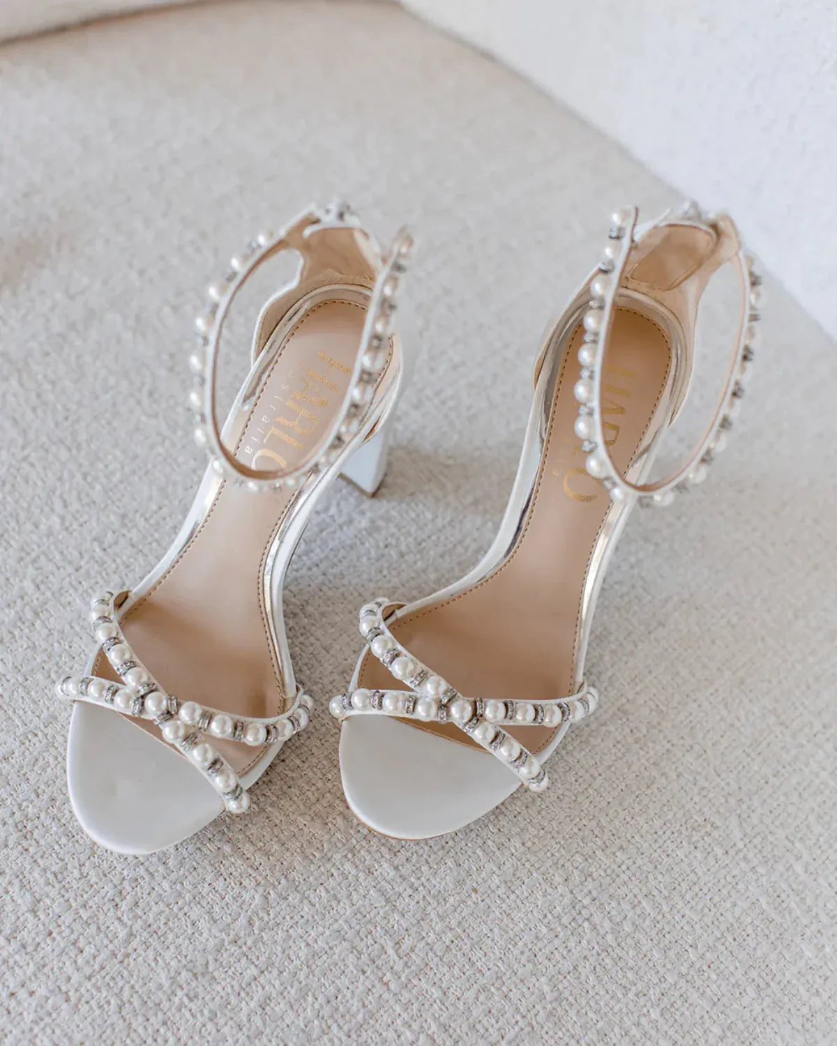 Alexene, White Pearl Bridal Block Heel