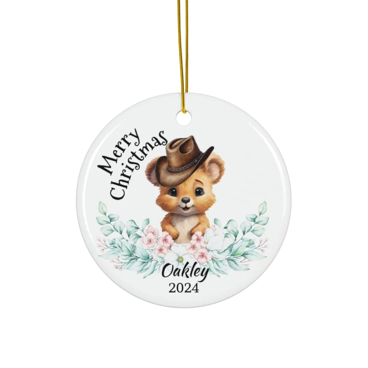 Australian Animals Country Cowboy Wombat Personalised Ceramic Ornaments, 2-Side Print