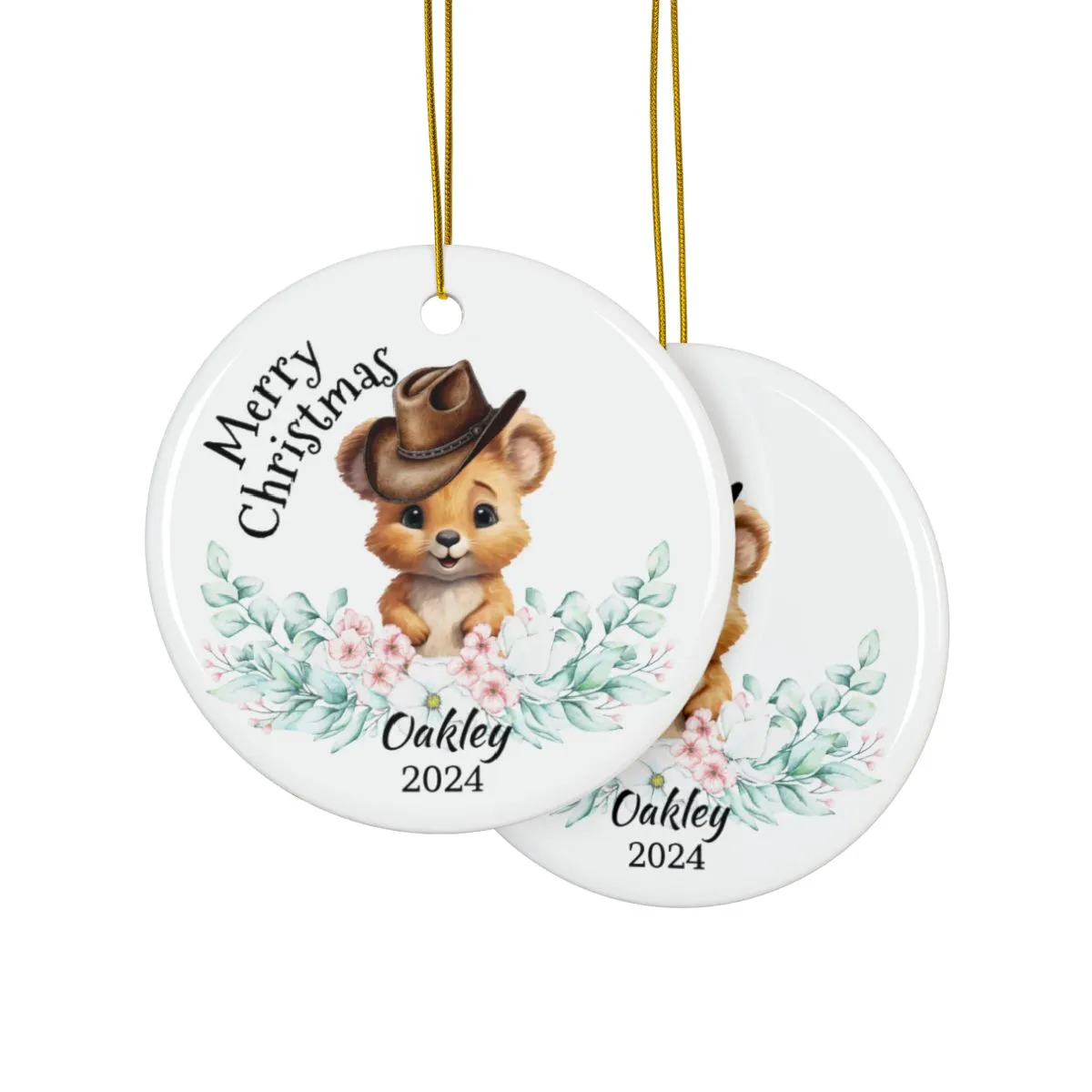 Australian Animals Country Cowboy Wombat Personalised Ceramic Ornaments, 2-Side Print