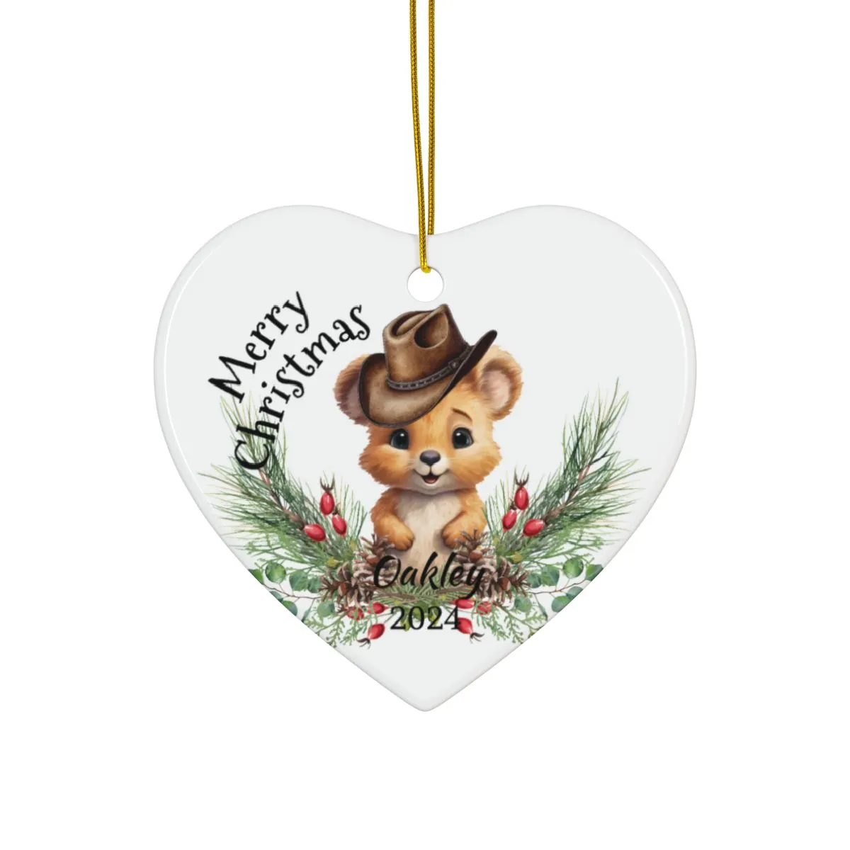 Australian Animals Country Cowboy Wombat Personalised Ceramic Ornaments, 2-Side Print