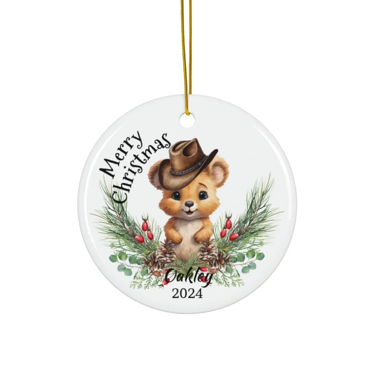 Australian Animals Country Cowboy Wombat Personalised Ceramic Ornaments, 2-Side Print