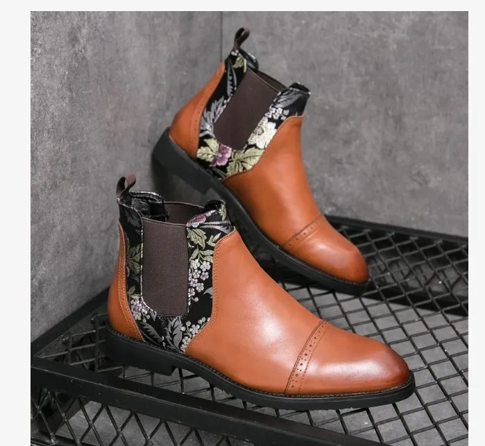 Autumn new men's Chinese style Chelsea boots Fashion personality trend embroidered leather boots for men