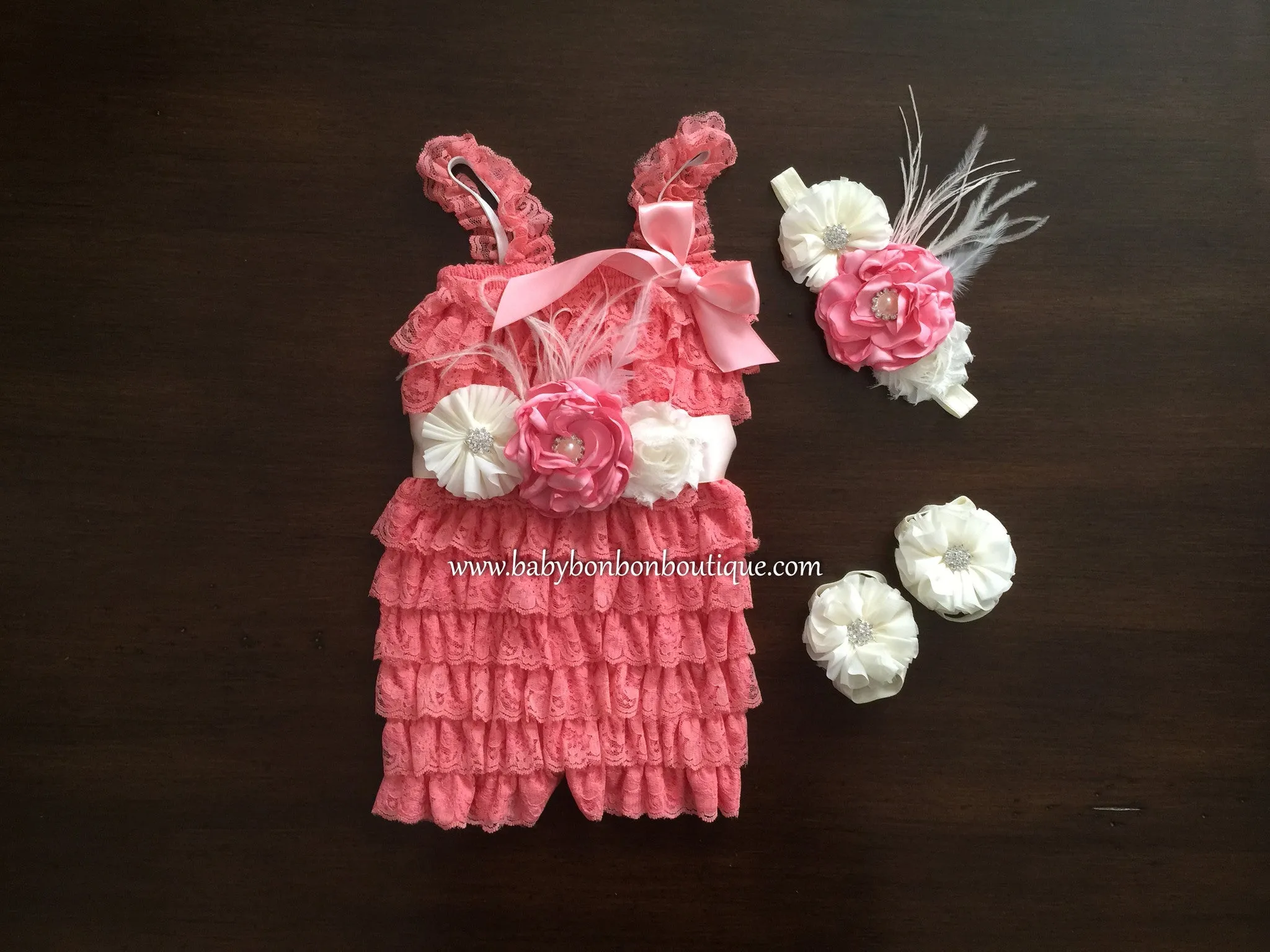 Baby Smash Cake Romper, Pink Headband & Sash