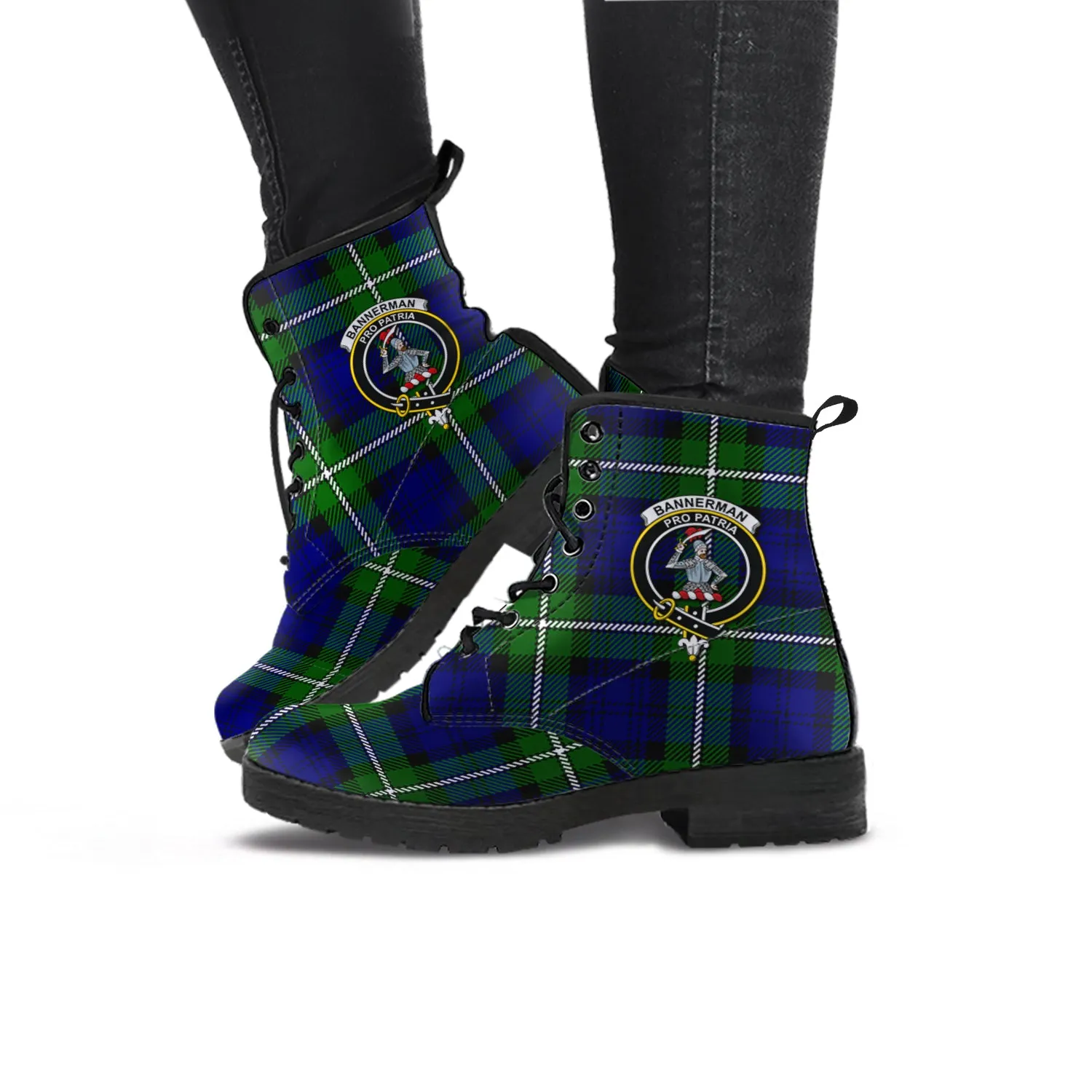 Bannerman Tartan Leather Boots with Family Crest