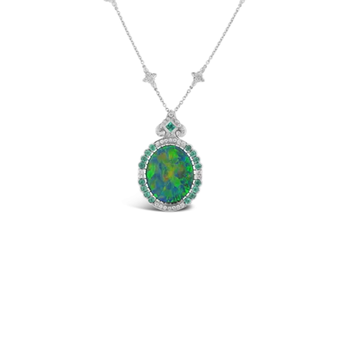 Black Opal Necklace with Diamonds and Paraibas