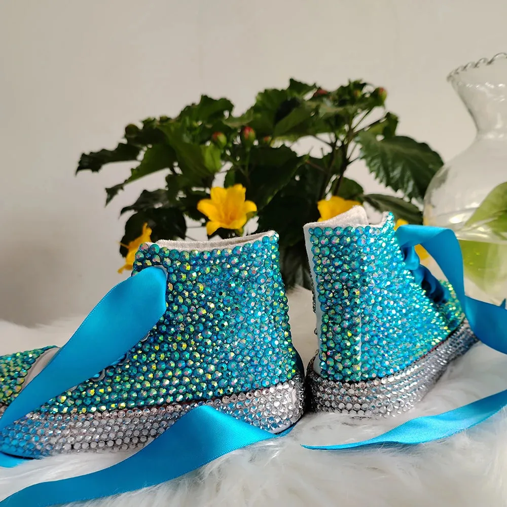 Blue Bae Handmade Rhinestones Bling Canvas Sneakers For Kids and Adults