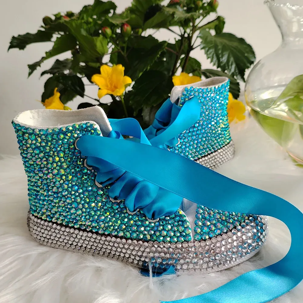 Blue Bae Handmade Rhinestones Bling Canvas Sneakers For Kids and Adults