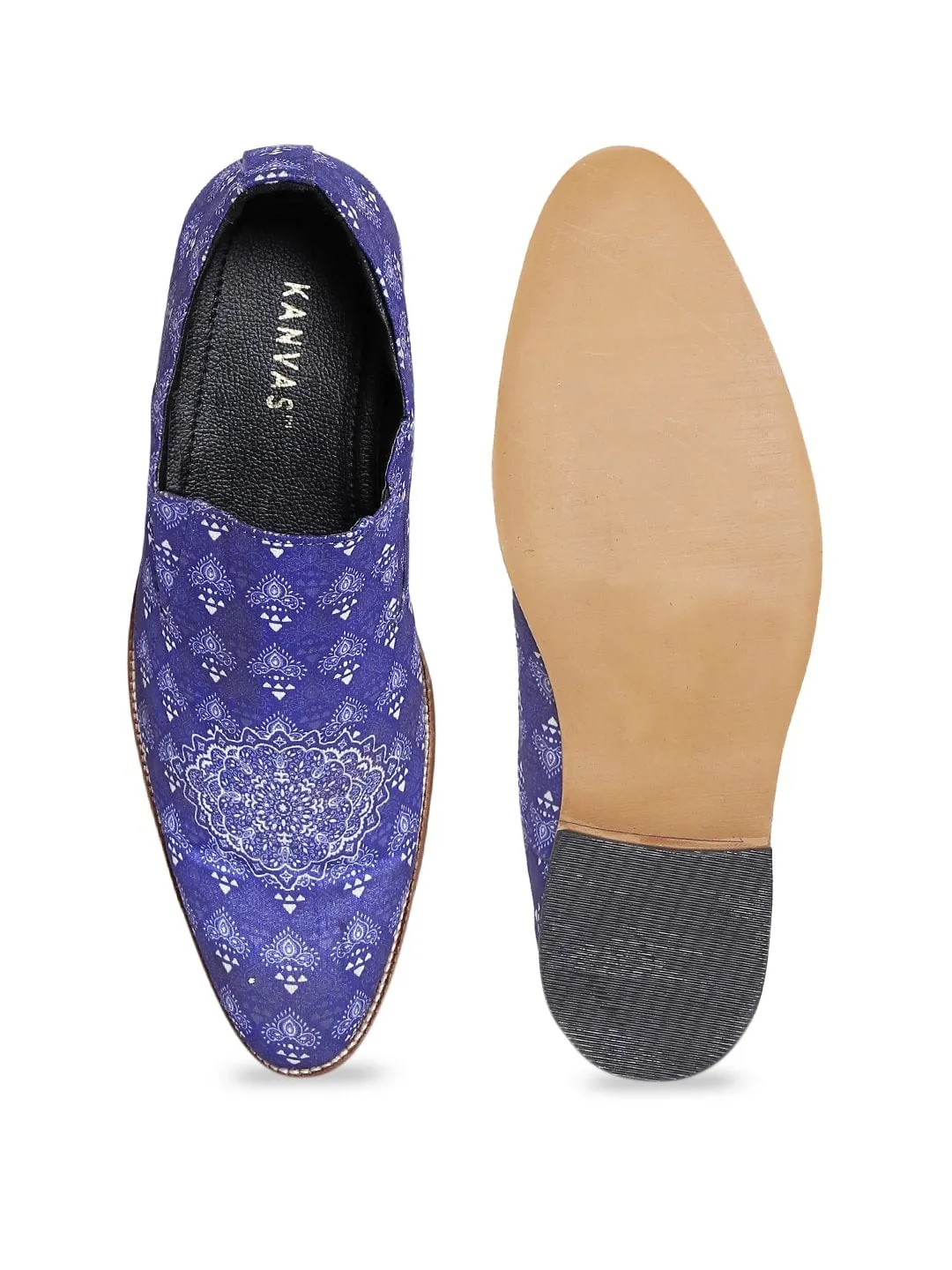 Blue Printed Motif Loafers