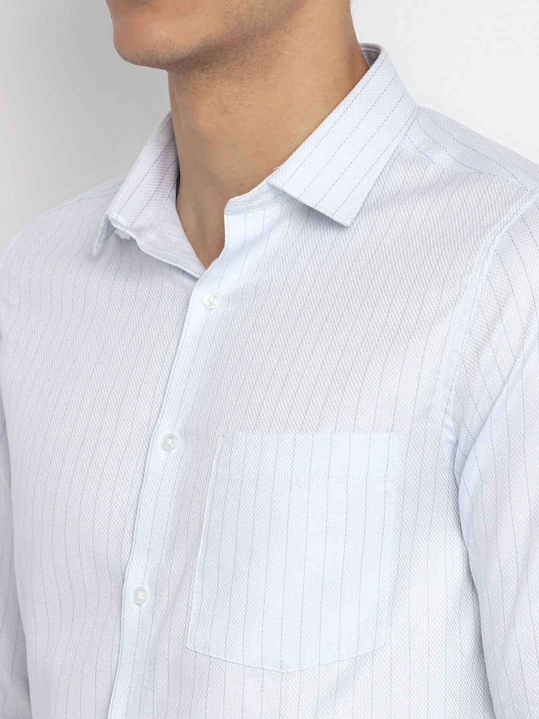 Cotton Light Blue Striped Slim Fit Formal Shirt