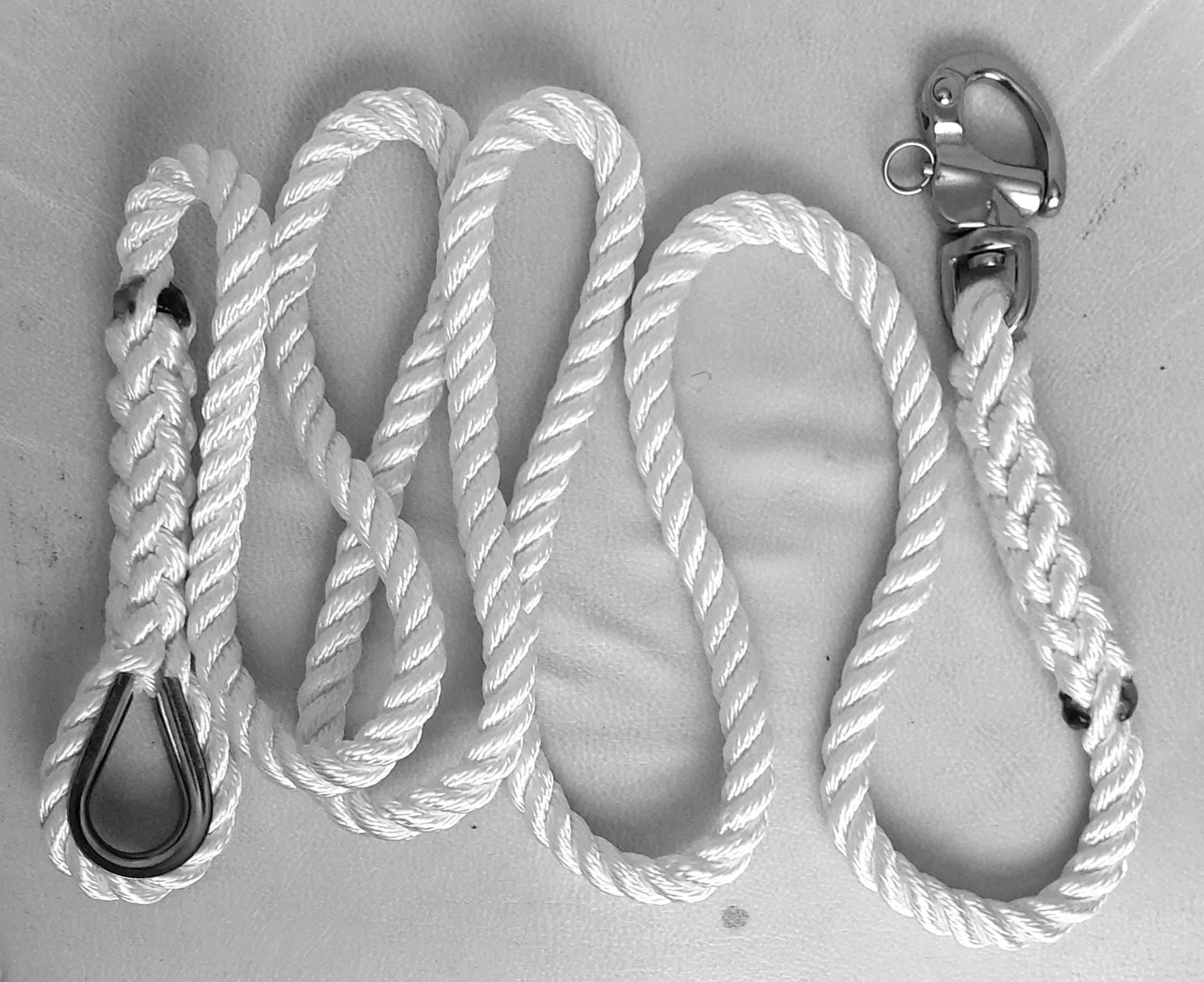 Custom 5/8" x 10'  3 Strand Mooring Pendant Line 100% Nylon High Quality Rope with Stainless Steel Thimble and SS swivel snap Shackle..