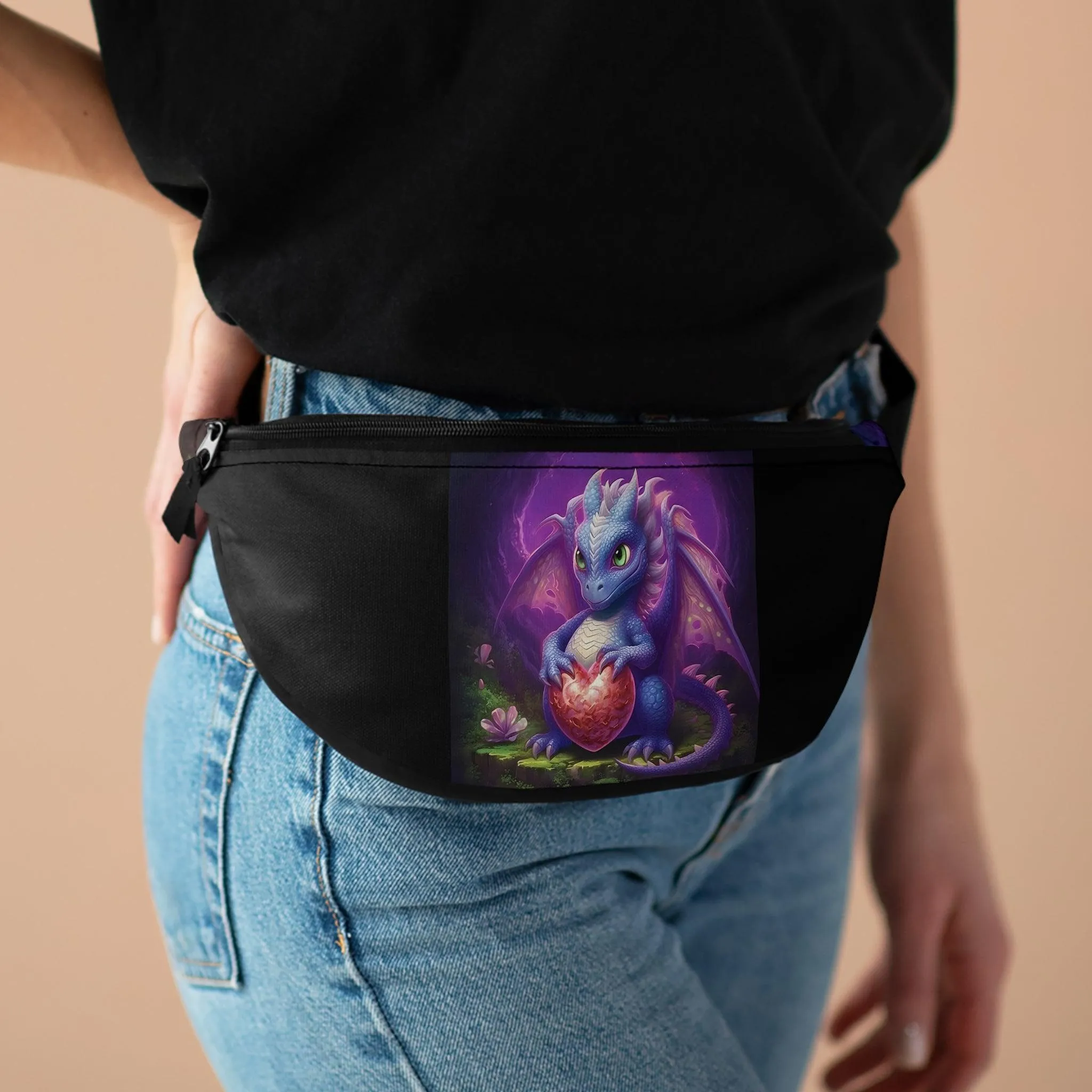 Cute 3D Baby Dragon Heart Stone Fanny Pack - Adorable and Functional Accessory made of Digital & AI Art