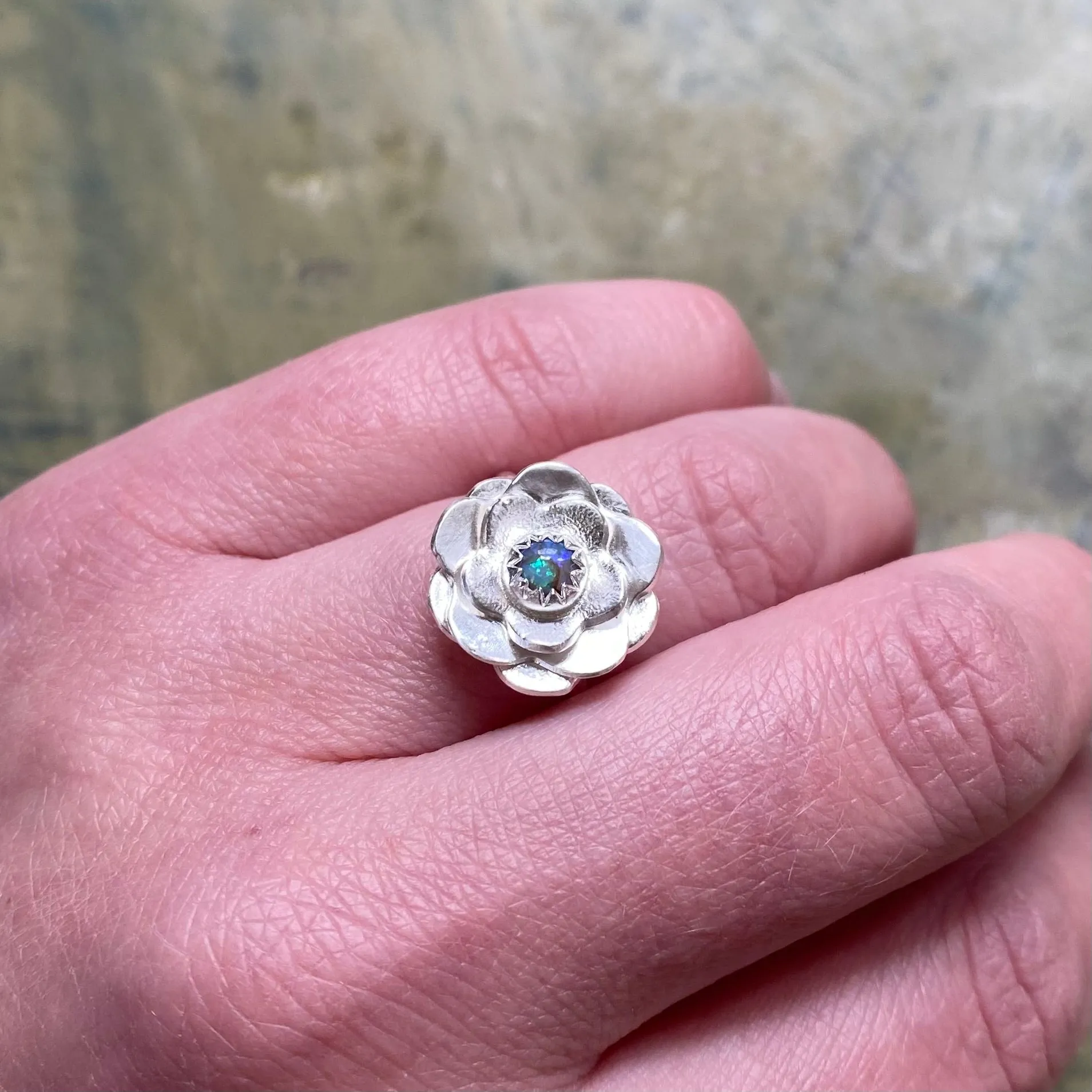 Dahlia Flower Solitaire Ring