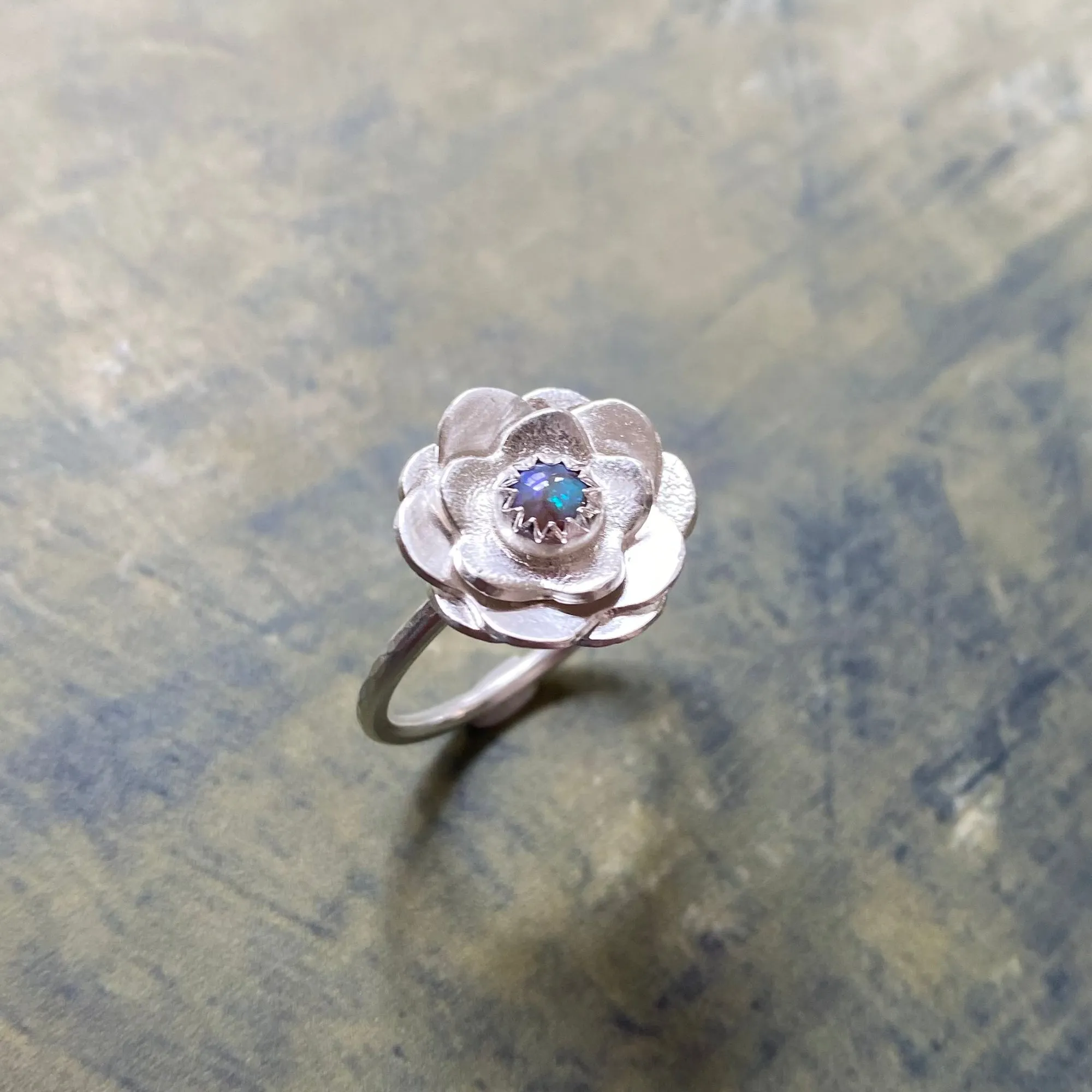 Dahlia Flower Solitaire Ring