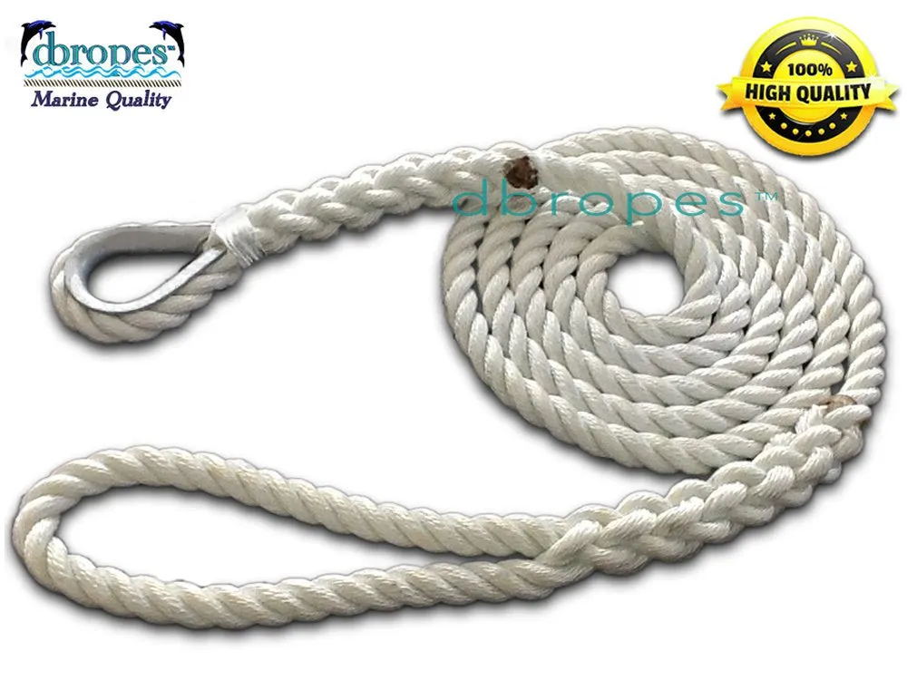 DBROPES 5/8" x 6'  3 Strand Mooring Pendant Line 100% Nylon High Quality Rope with Stainless Steel Thimble. Made in USA .