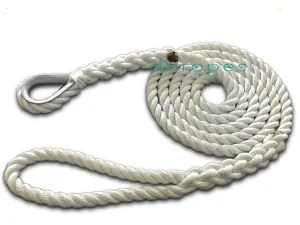 DBROPES 5/8" x 6'  3 Strand Mooring Pendant Line 100% Nylon High Quality Rope with Stainless Steel Thimble. Made in USA .