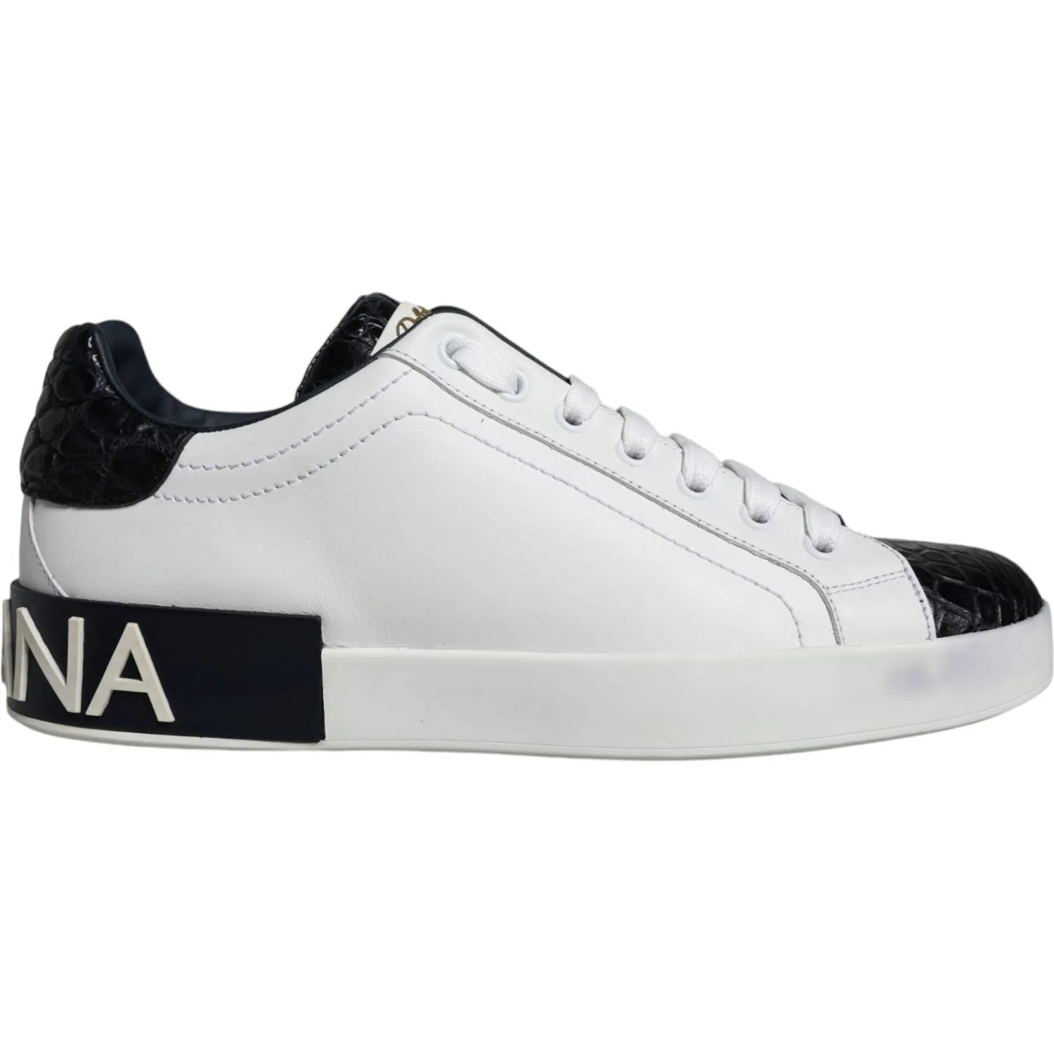 Dolce & Gabbana Black Leather Logo Portofino Sneaker Shoes