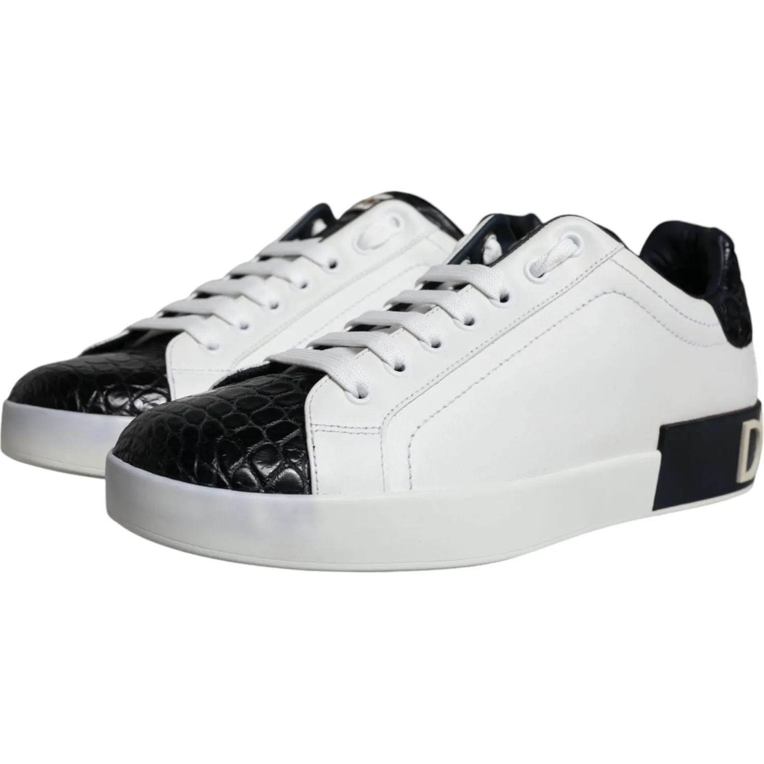 Dolce & Gabbana Black Leather Logo Portofino Sneaker Shoes