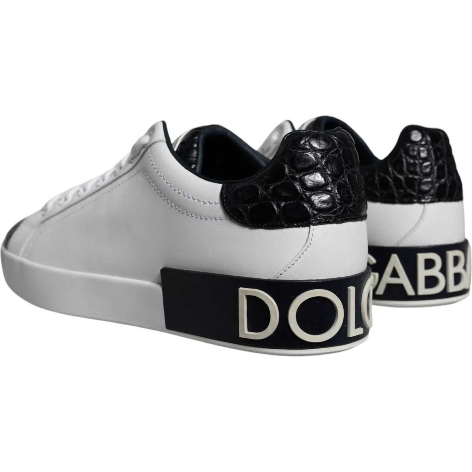 Dolce & Gabbana Black Leather Logo Portofino Sneaker Shoes