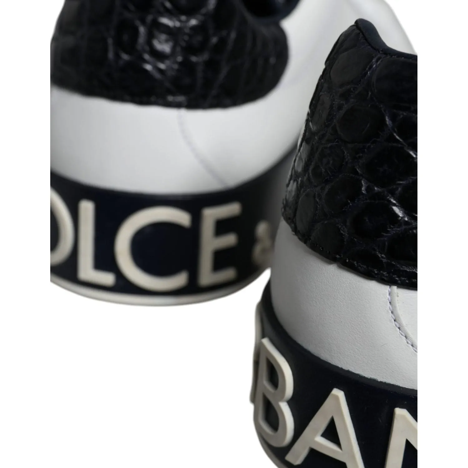 Dolce & Gabbana Black Leather Logo Portofino Sneaker Shoes