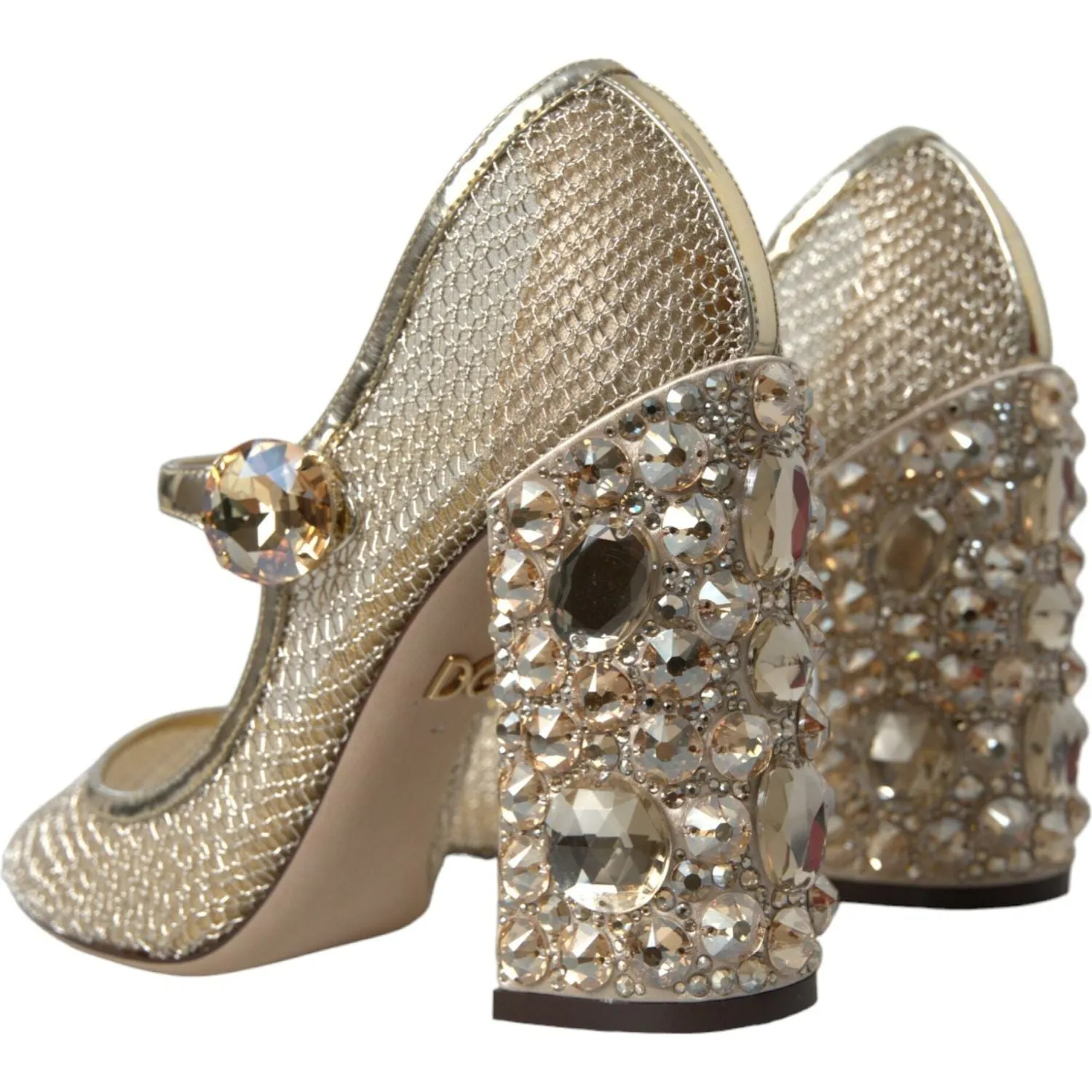 Dolce & Gabbana Gold Mesh Crystal Mary Jane Pumps Heels Shoes