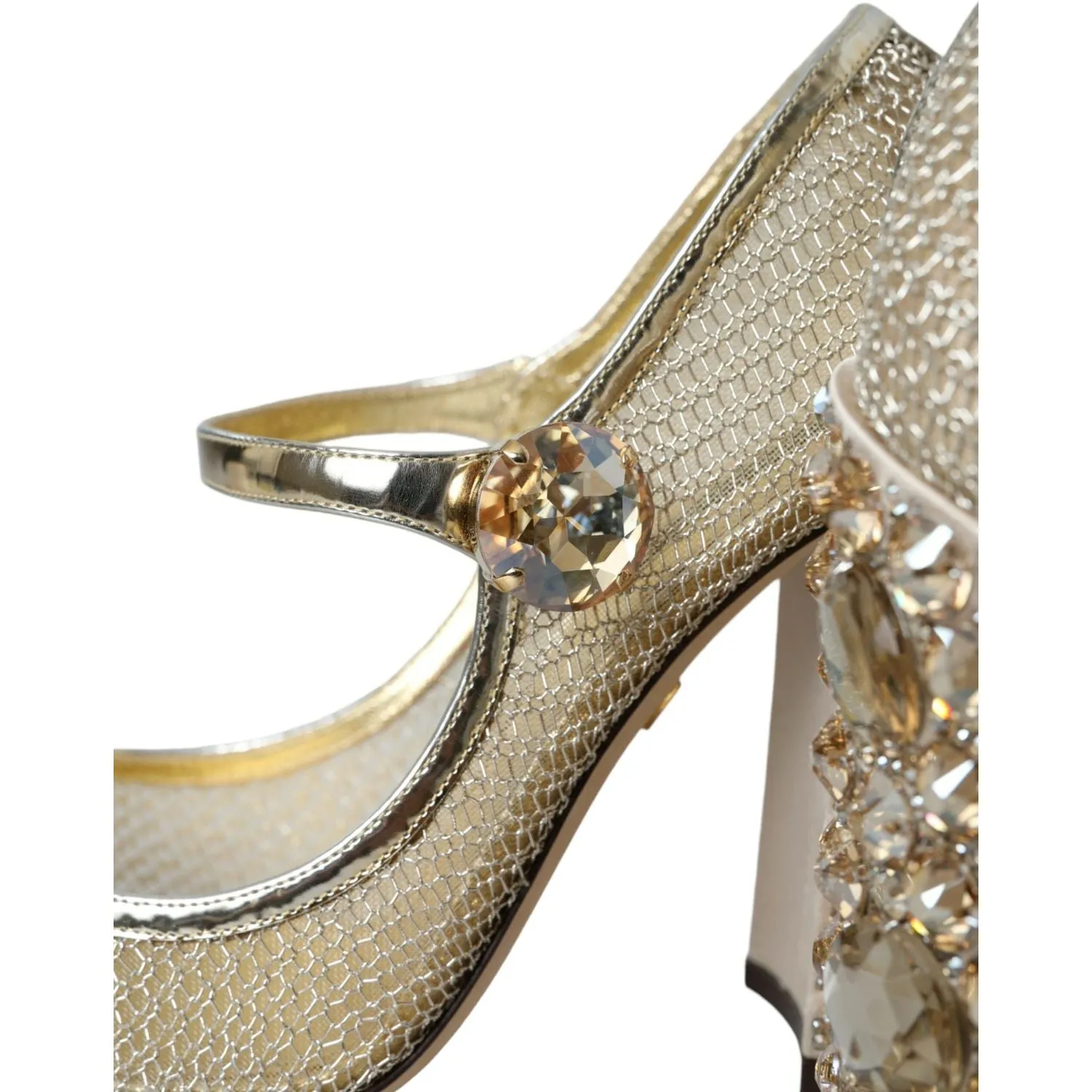 Dolce & Gabbana Gold Mesh Crystal Mary Jane Pumps Heels Shoes