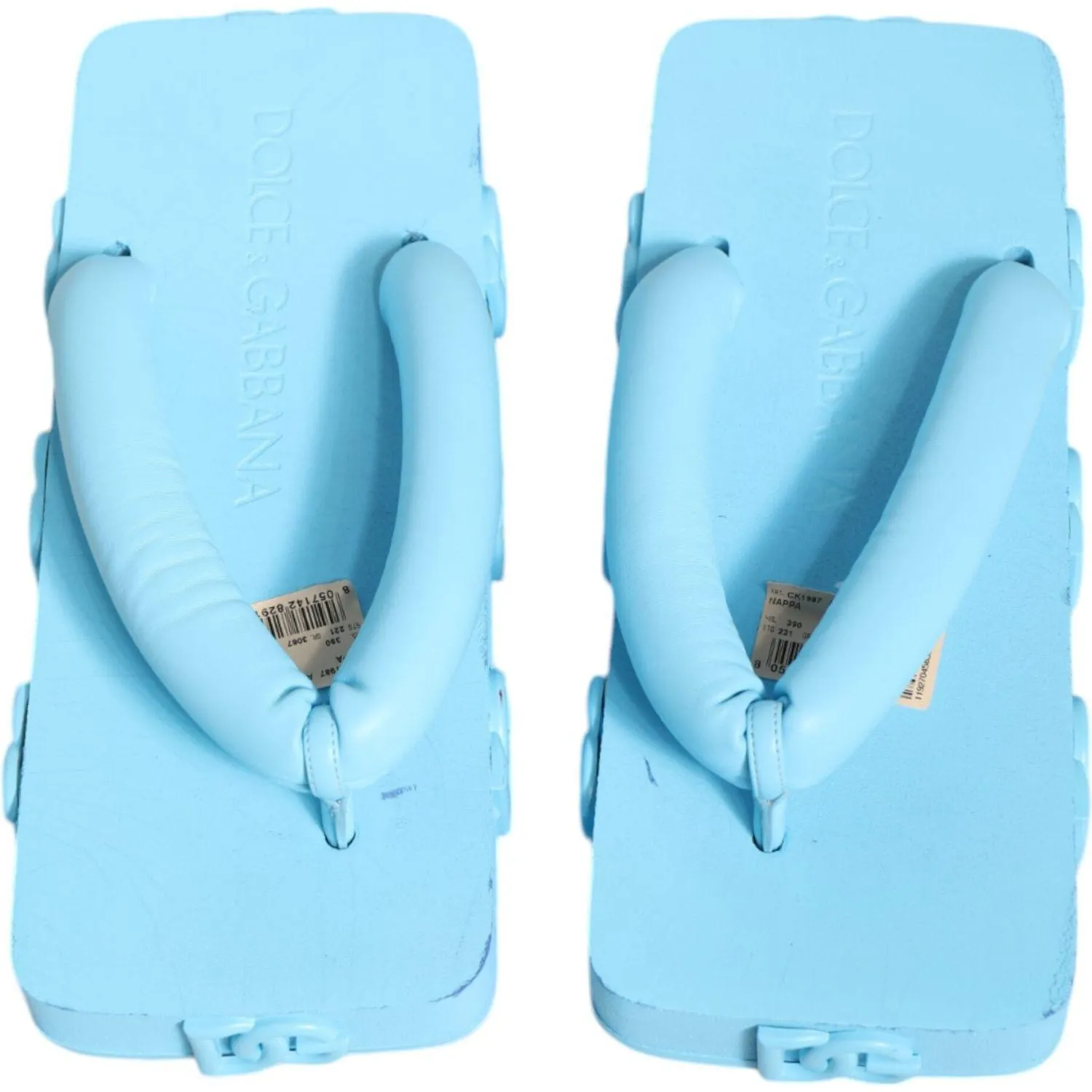 Dolce & Gabbana Light Blue Rubber Slides Flats Sandals Shoes