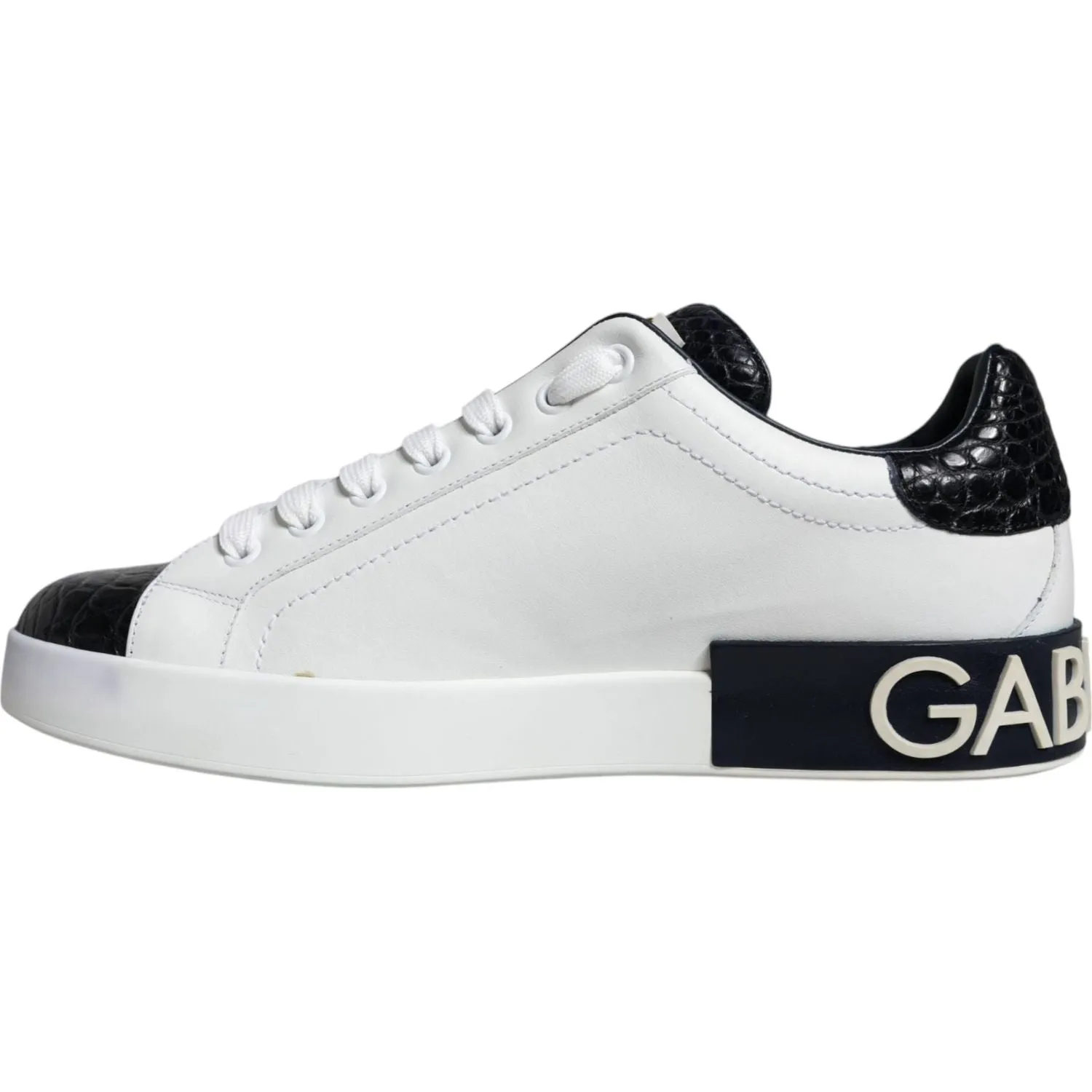 Dolce & Gabbana White Leather Logo Portofino Sneaker Shoes