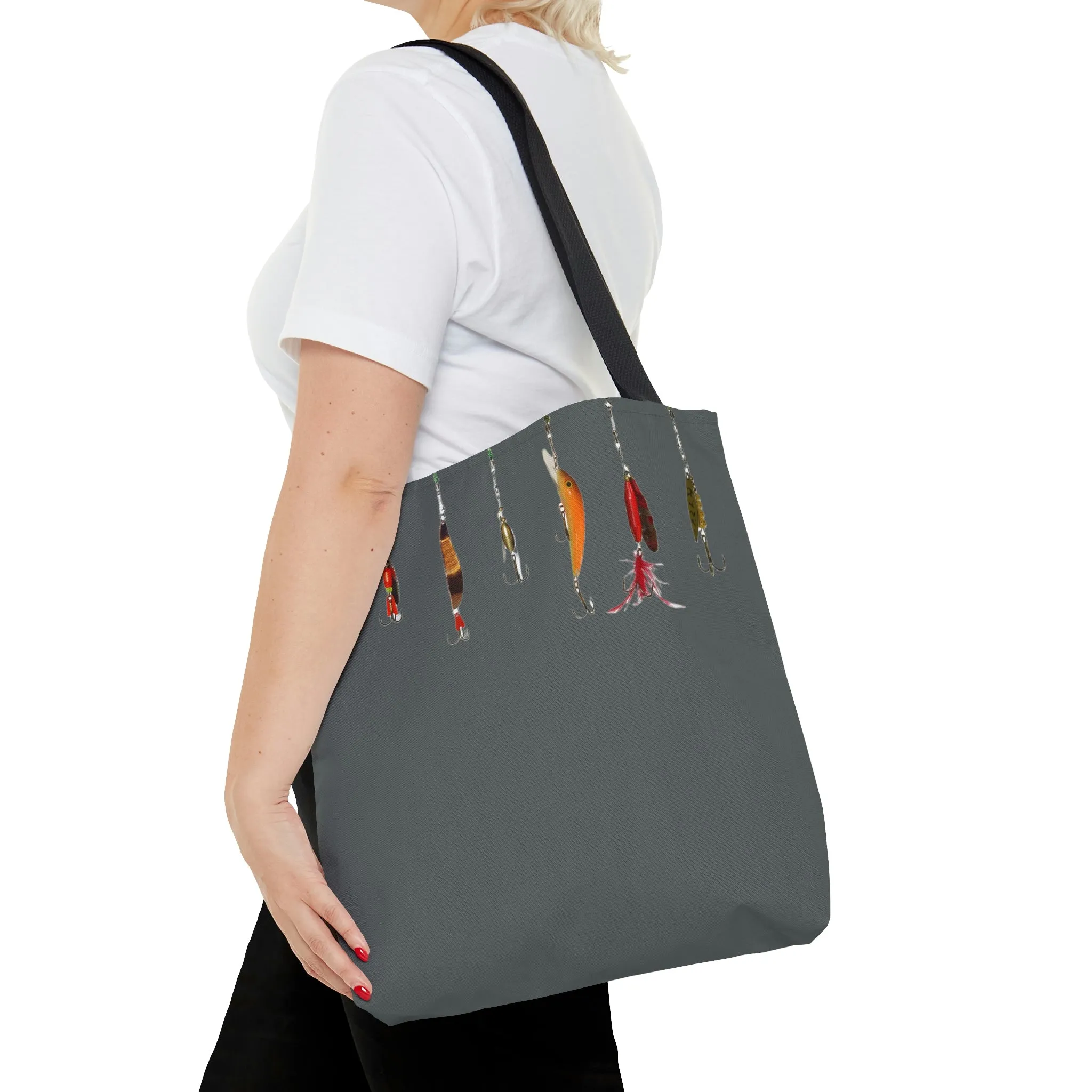 Fishing Theme  Boat / Beach Bag - Lures - Dark Grey AOP Tote Bag