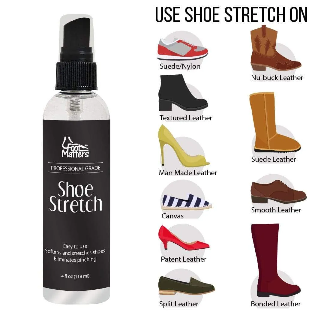 FootMatters Professional Boot & Shoe Stretch Spray – Softener & Stretcher for Leather, Suede, Nubuck, Canvas – 4 oz