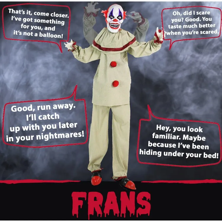 Frans the Clown Life-Size Animatronic Poseable Indoor/Outdoor Halloween Decoration