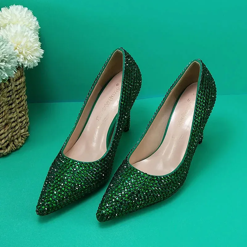 Green Crystal Pump Shoes and Matching Clutch Bag