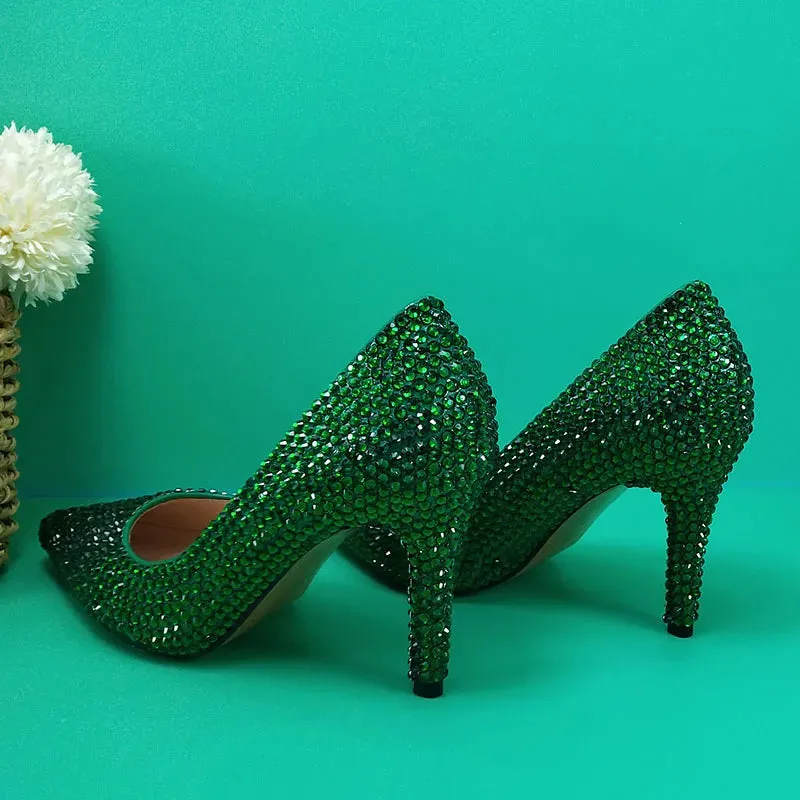 Green Crystal Pump Shoes and Matching Clutch Bag