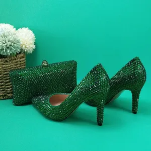 Green Crystal Pump Shoes and Matching Clutch Bag