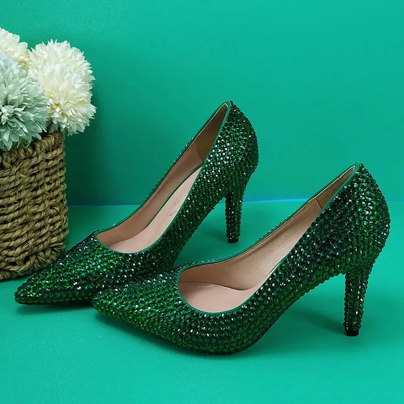 Green Crystal Pump Shoes and Matching Clutch Bag