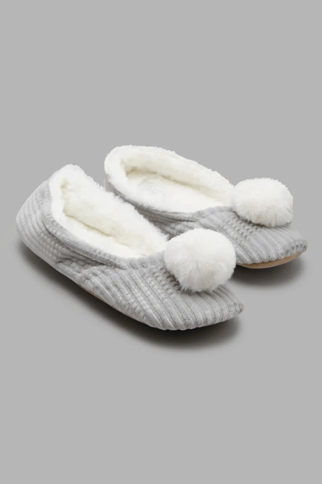 Grey Fur Ballerina Slipper