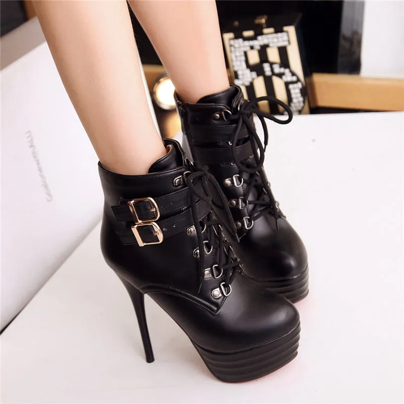 High Heels Sexy Ankle Boots Buckles